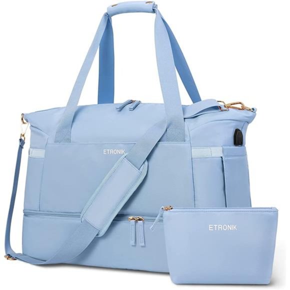 Gym Bag for Women Sports Travel Duffel w/ USB Charging Port Weekender Overnight - Picture 1 of 7